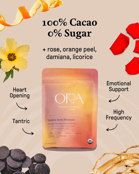 ORA Cacao - Tantric Rose Blossom Enhanced Cacao - Organic - Ceremonial - The Oracle Alchemist