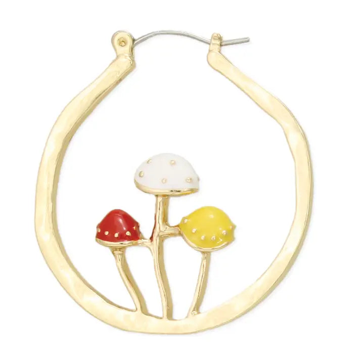 Mushroom Party Golden Hoop Earrings - The Oracle Alchemist